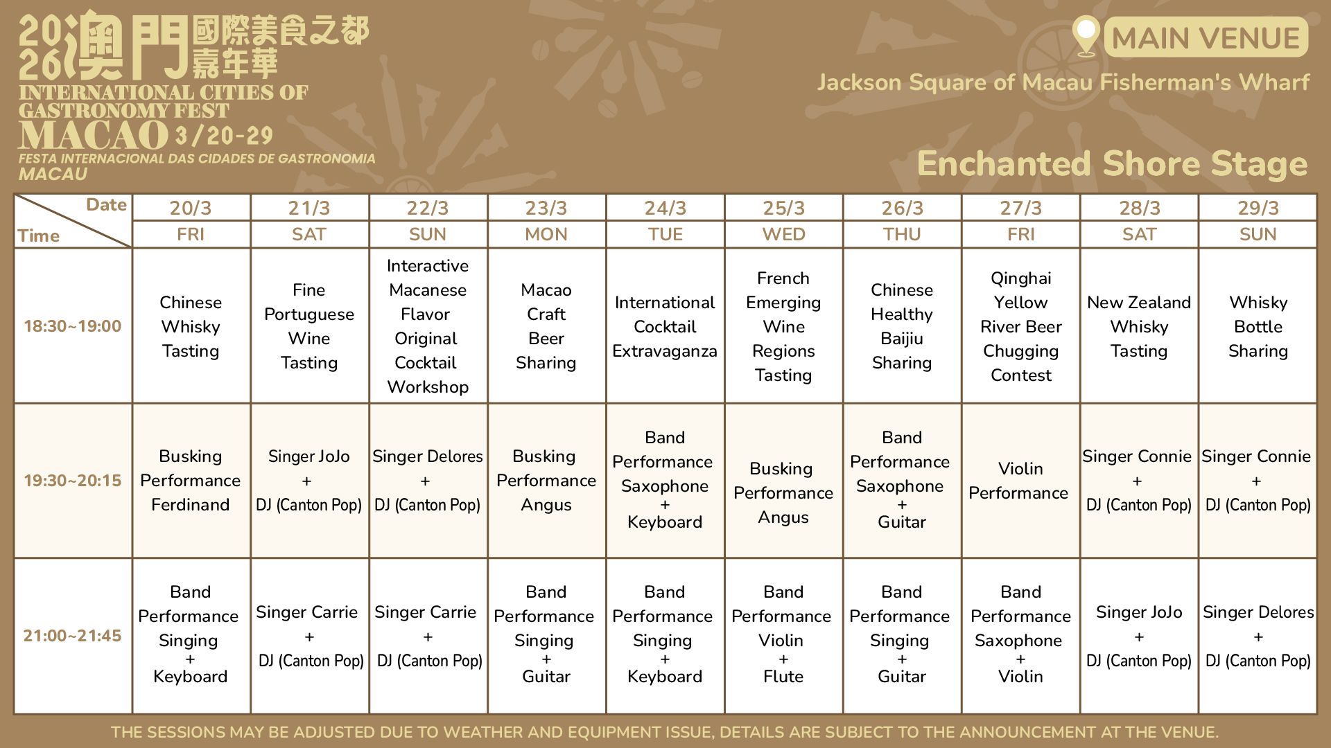 Enchanted Shore Stage Timetable