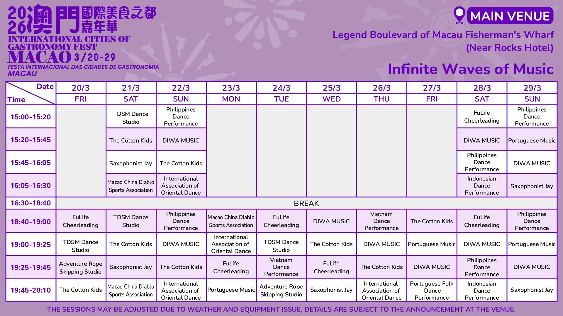 Infinite Waves of Music Timetable