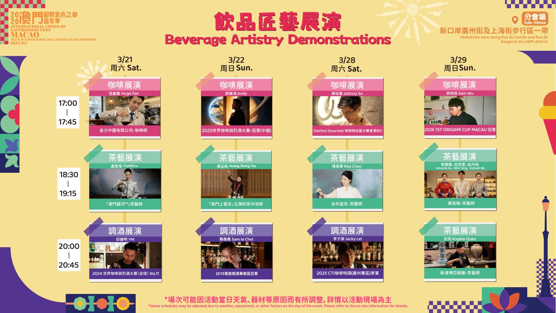 Beverage Art Showcase Timetable